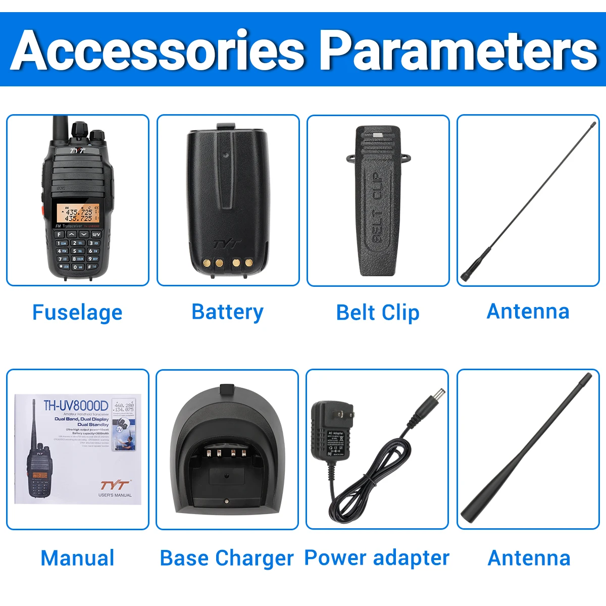 TYT TH-UV8000D 10 واط لاسلكي تخاطب ثنائي النطاق عبر النطاق مكرر عالية الطاقة طويلة المدى الاستعداد هام اتجاهين راديو 3600 مللي أمبير بطارية