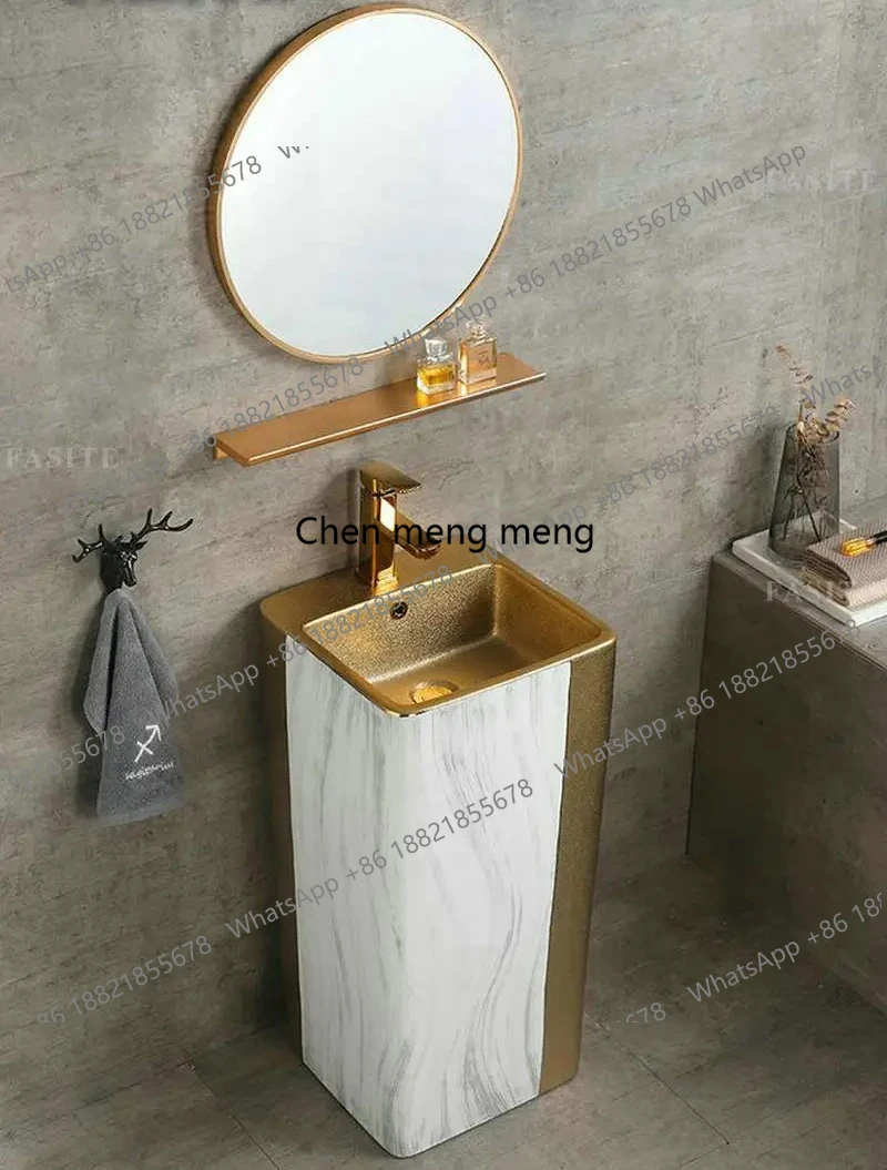 

Золотисто-черная круглая раковина на пьедестале Керамическая раковина для ванной комнаты с подставкой Умывальник на пьедестале