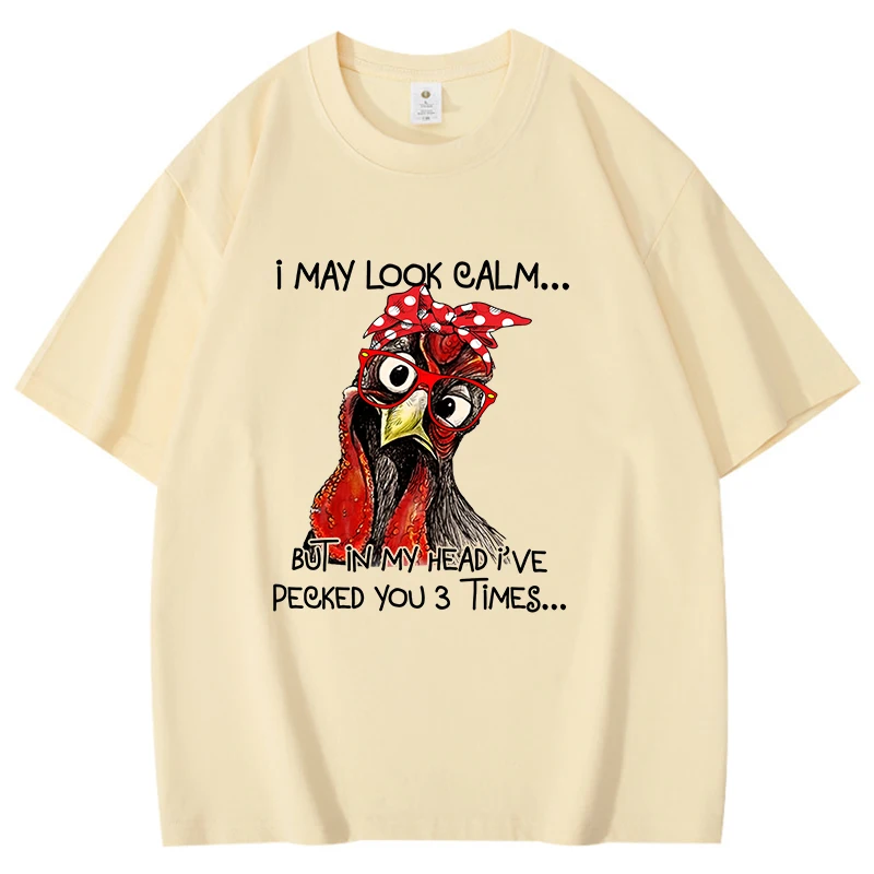 I May Look Calm Letter Print Short Sleeve Cotton T Shirts Women's Man's Crew Neck T-shirts Rooster Comfy Soft Tops Size XXS-4XL