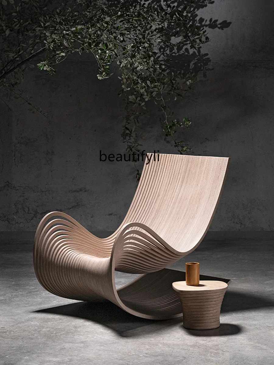 

Designer rocking chair single solid wood recliner balcony, home living room bedroom lazy sofa chair