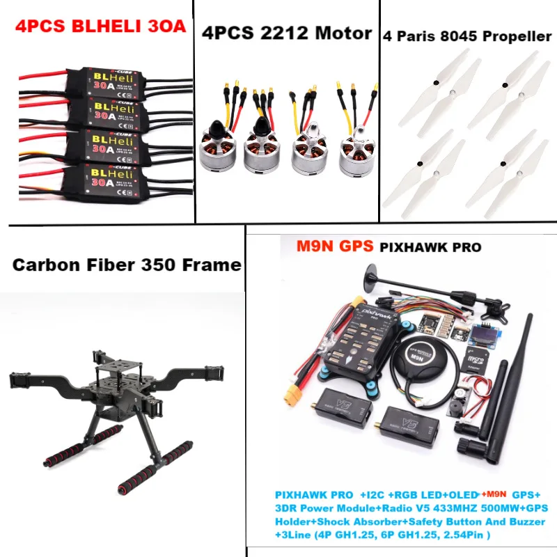 

B-CUBE Open-source New Intelligent Drone FLY350 PIXHAWK PRO M9N Kit Ardupilot Radio Quadcopter BLHELI 30A ESC 2212 Motor RC