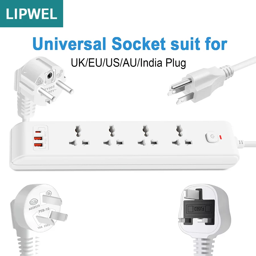 شريط طاقة آمن LIPWEL مع منافذ USB، توافق المكونات العالمية (المملكة المتحدة/الاتحاد الأوروبي/الولايات المتحدة/الاتحاد الأفريقي)، شريط طاقة قابل للتركيب على الحائط بقدرة 3250 وات للمنزل #1