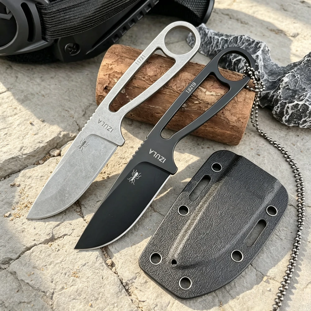 Coltello dritto da esterno IZULA ad alta durezza in acciaio inossidabile, coltello da tasca per campeggio, pesca e avventura con fodero in Kydex, colt