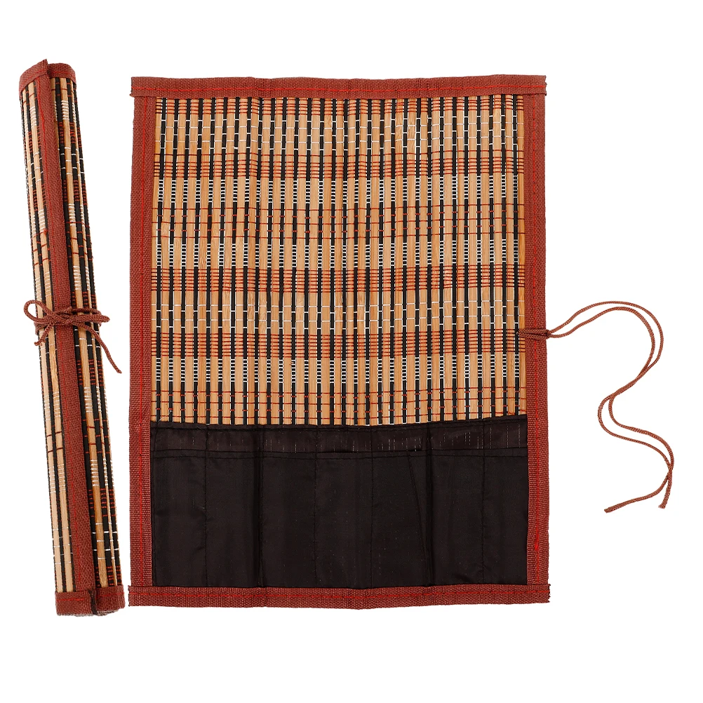2Pcs Bamboo Calligraphy Brush Roll Organizer Portable Artist Pen Holder for Painting Drawing Travel Home Use Pen Wrapping Bag