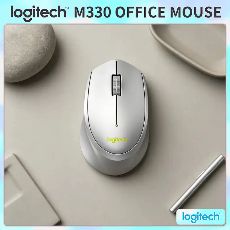 Logitech M330 Wireless Mouse Ergonomic Silent Click 2.4G USB Nano Receiver Soft Slim for Home Office Study Laptop Desk