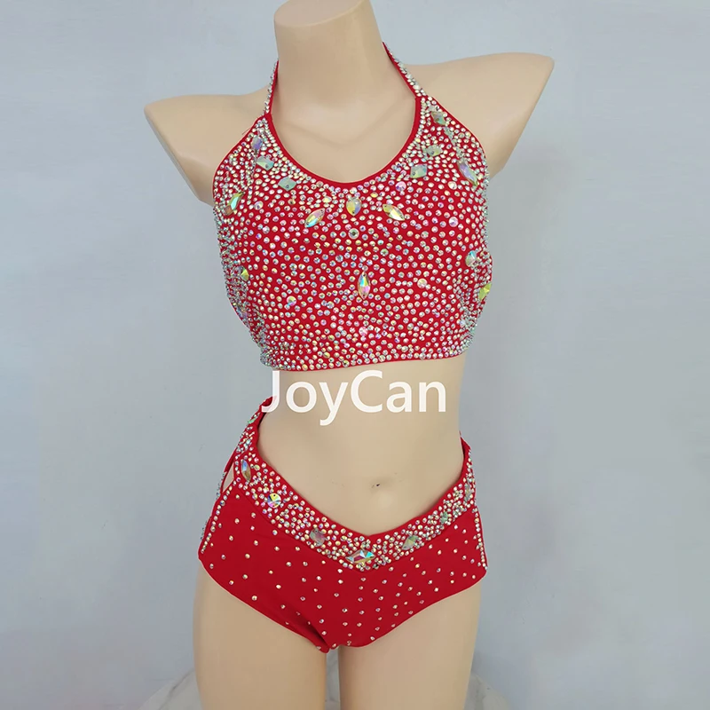 JoyCan Lyrical Dance Dress Red Jazz Dance Costume Pole Dancing Clothes Girl Performance Training