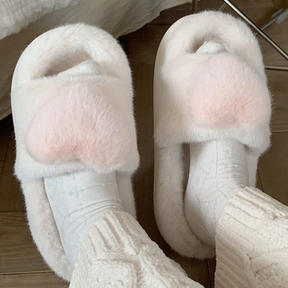 2024 Hot Seller Love Style Plush Winter New Women Slipper Soft Heel Platform Warm Indoor Comfortable Home Fluffy Home Slippers - Image 4