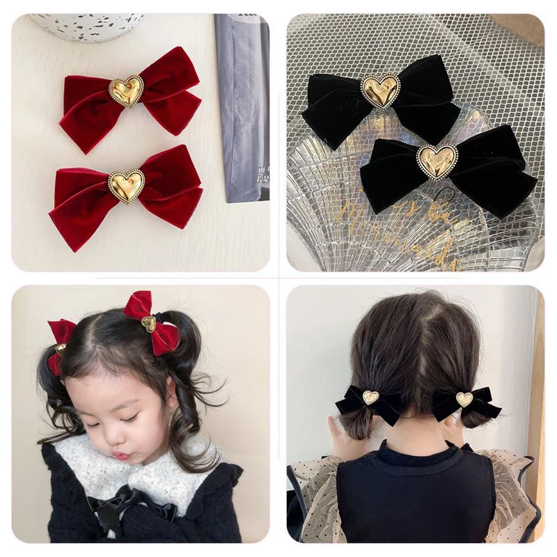 2PCS Girls Velvet Love Hair Rope Rubber Band Hair Accessories Fashion Hairpin Bow Hair Tie