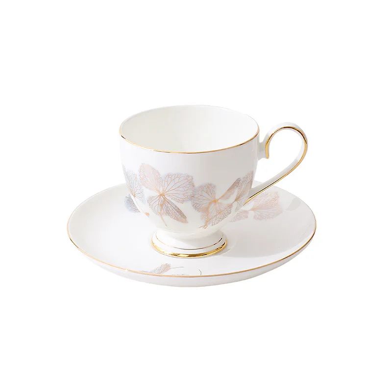 Bone porcelain coffee set, coffee cup and plate, golden magnolia, Chinese afternoon tea, tea set, household set