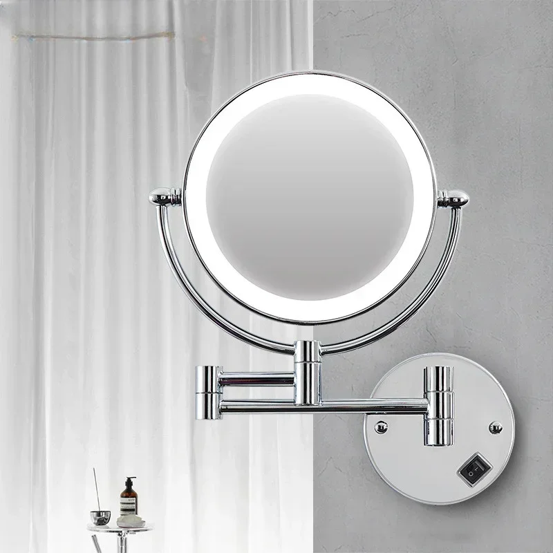 Wall Mounted Lighted Makeup Vanity Mirror 8 Inch 1X/10X Magnifying Bathroom Mirror Quality Chrome Folding LED Bathroom Mirrors