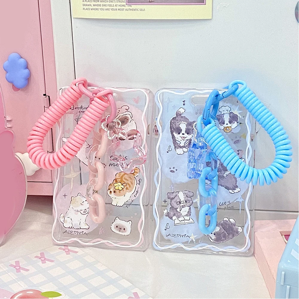 New Cartoon Photocard Holder Bag Charm With Spring Lanyard Transparent Acrylic Card Cover Case Anti-lose Bus ID Card Holder