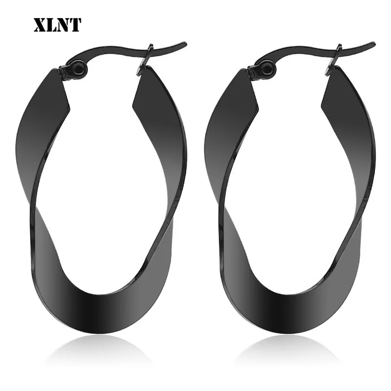 XLNT  Gold color circle creole earrings, Stainless Steel Big Twist  wives Hoop Earrings gifts for women