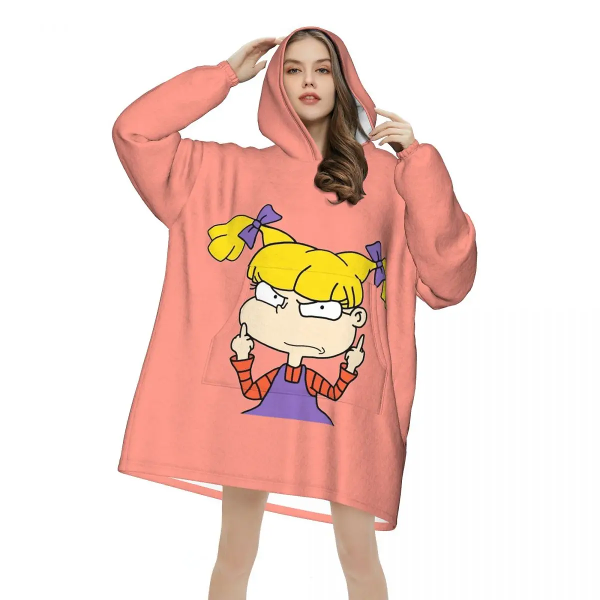 Cartoon R-Rugrats Wearable Blanket Hoodie for Women Men Oversized Sweatshirt Blanket with Pocket