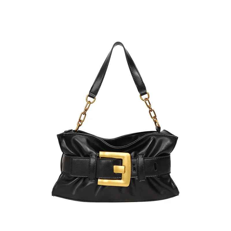 مصمم الأزياء حقيبة الكتف الفاخرة الرجعية الاتجاه تصميم مطوي الأجهزة النسائية حزام مشبك حقيبة يد حقيبة جلدية ناعمة المرأة