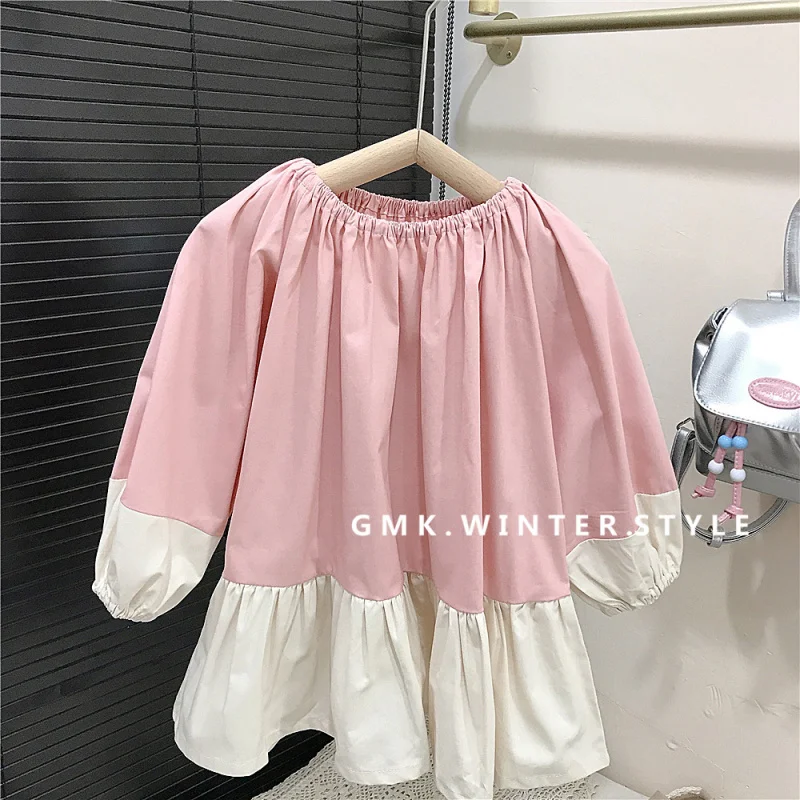 Girls' Dress Spring and Autumn Style Dress Spring Baby Girl Princess Dress Little Girl Stylish Color-Block Clothing