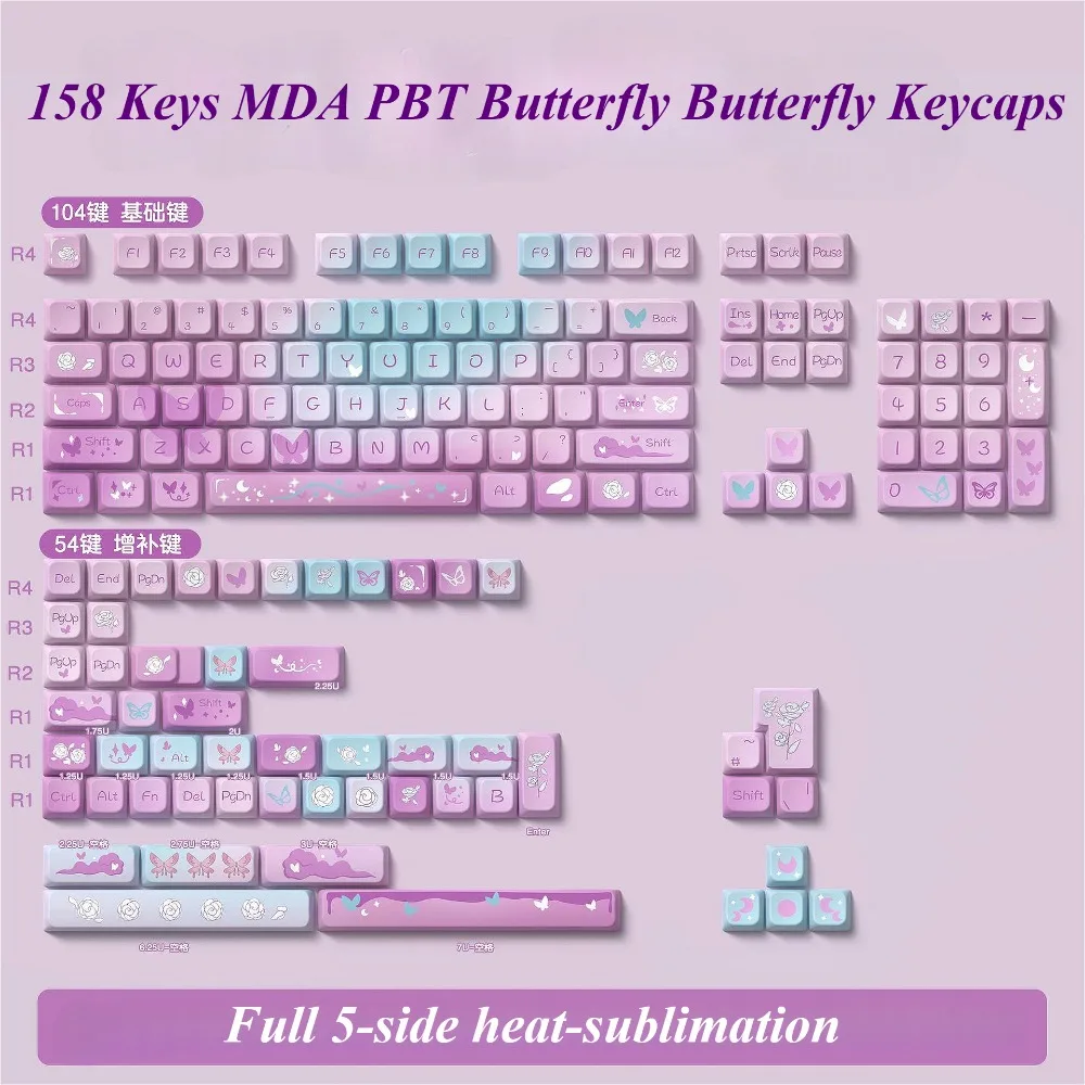 

Personalized Keycap 138/158 Keys MDA PBT Fantasy Purple Butterfly Theme for MX Switch 60/84/90/104/108 Mechanical Keyboard