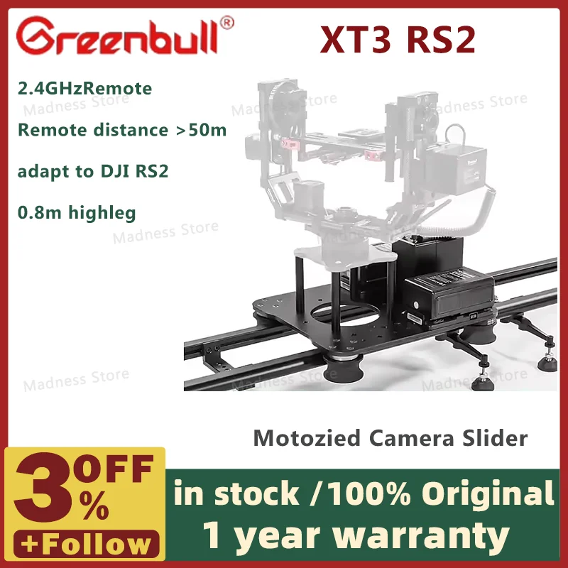 GreenBull XT3 RS2 Motozied Camera Slider 2.4G Wireless Control Aluminum Alloy Track Rail with Mute Motor/Time Lapse for RS2