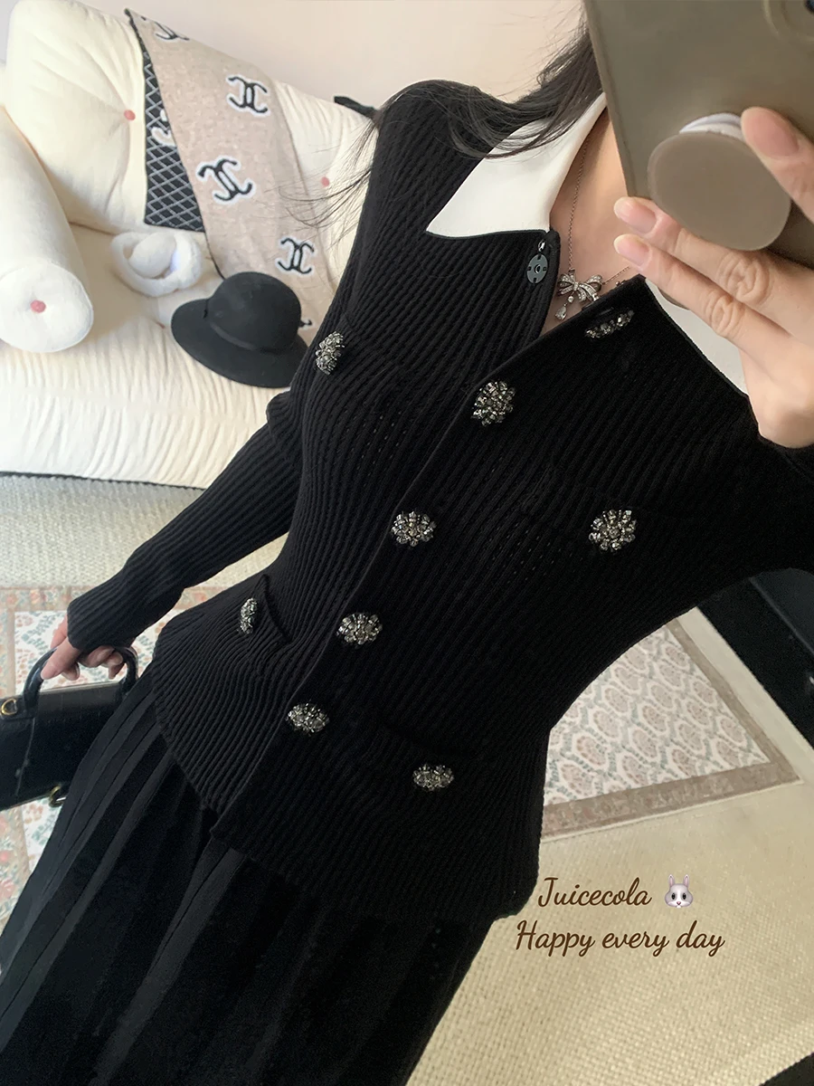 

Bla Knitted Open Cardigan Dr Juicecola Metal Bule Versatile Design Sensation Women's Soft Polyester Fiber Long Sve ...