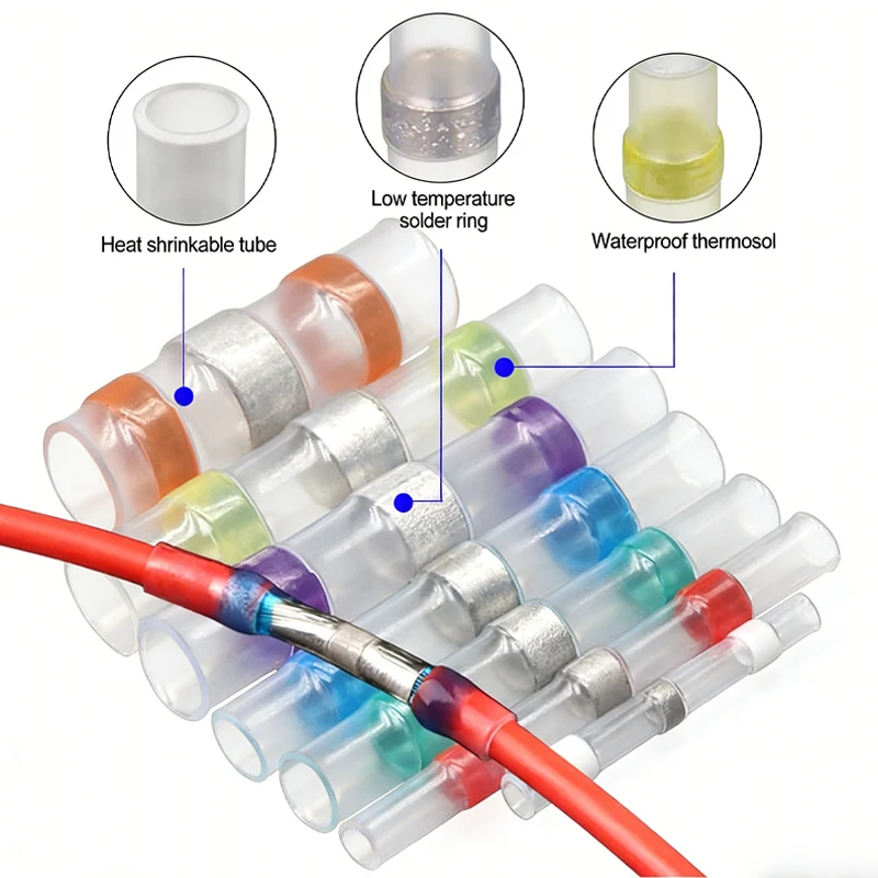 10 - 500pcs Solder Seal  Wire Connectors Waterproof Electrical Cable Splice Connector 3:1 Heat Shrink Butt Crimp Terminals