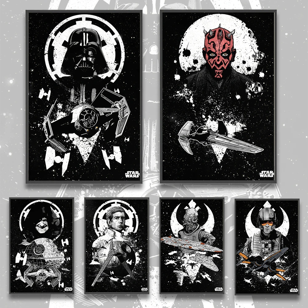 Star Wars Skywalker Self-adhesive Poster Movie Mandalorian Figures Home Decoration Painting Wall Art Darth Vader Wallpaper Gift