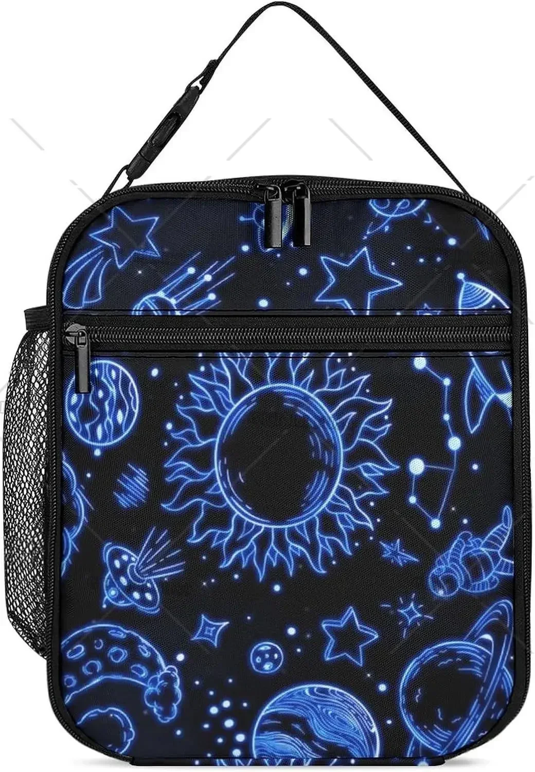 Doodle Solar System Astronauts Space Crafts Shooting Stars Portable Lunch Bag for Women Insulated Reusable Lunch Box for Work