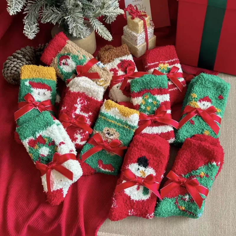 

Christmas Coral Fleece Socks Winter Warm and Thick Snowman Funny Socks Sleeping Home Floor Sock Women Christmas Gifts