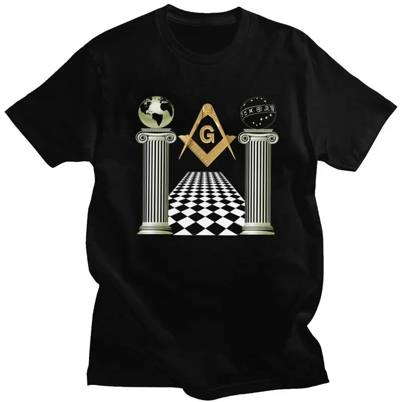 Custom Boaz And Jachin Solomon's Temple T Shirt Men Pure Cotton T-shirt Casual Masonic Mason Freemason Tee Tops Fashion Tshirts