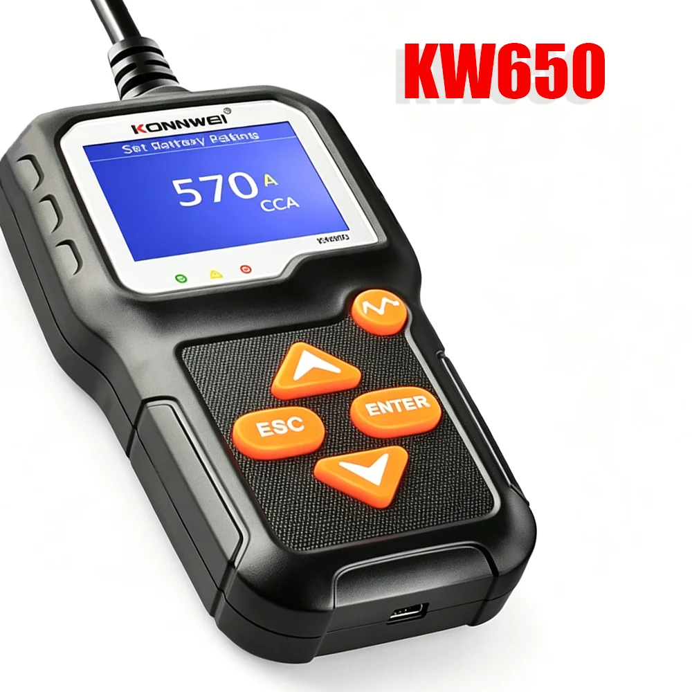 

KONNWEI KW650 Car Motorcycle Battery Tester For 6V/12V Analyzer 100 to 2000 CCA Car Quick Cranking Charging Tester Battery Tool