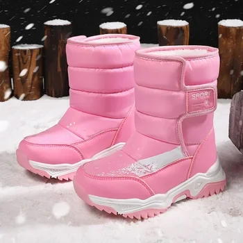 Botas de nieve cálidas para niños, zapatos de algodón de terciopelo grueso, impermeables, antideslizantes, de alta calidad, para senderismo al aire libre