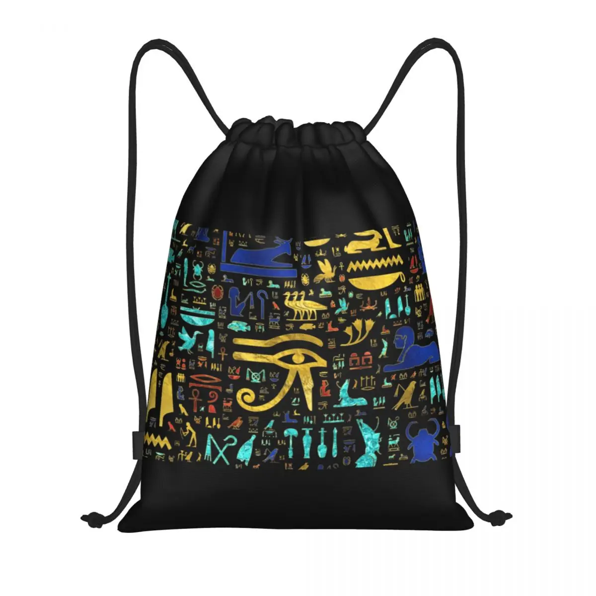 Custom Colorful Ancient Egyptian Hieroglyphic Pattern Drawstring Bag Women Men Lightweight Egypt Sports Gym Storage Backpack