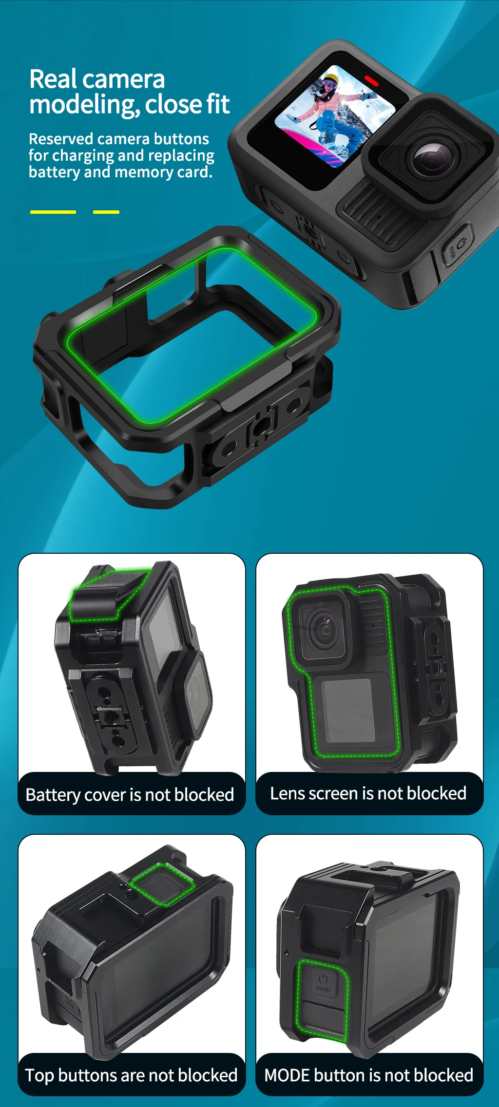Aluminiumlegierungs-Kamerarahmenkäfig mit Cold-Shoe-Halterung, magnetischem, faltbarem Adapterhalter für GoPro Hero 13 11 10 Black Housing Rig – Detail 3