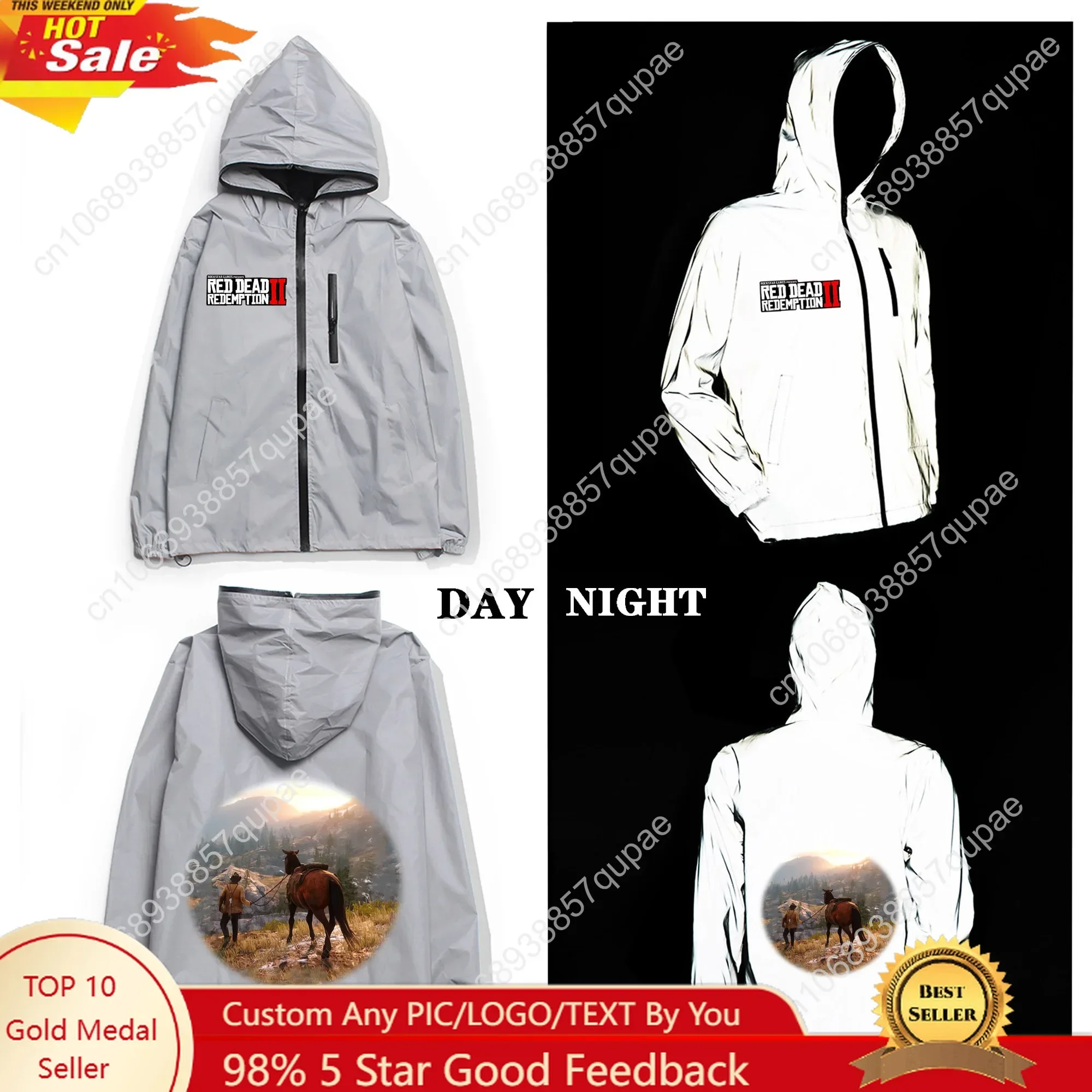 Red Dead Redemption 2 Reflective Jacket Mens Womens Coat Hooded Windbreaker Runing Pocket Jackets Cycling Customized Hoodie