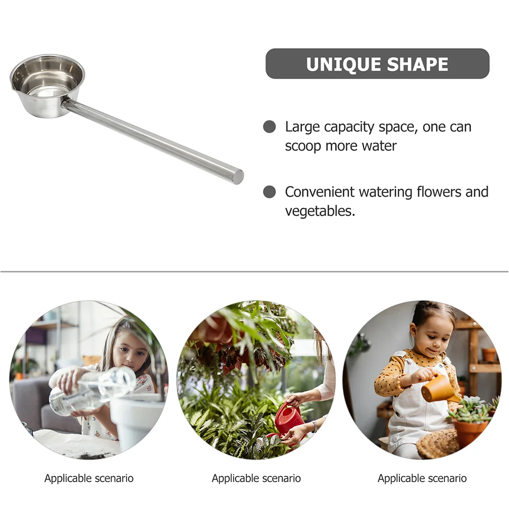 Water Ladle Kitchen Dipper Long Handle Spoon Soup Scoop Watering Can Stainless Steel Silver Household Large-capacity Baby