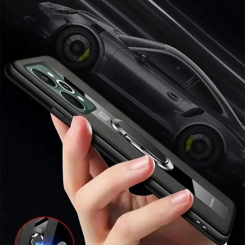 حافظة لهاتف Realme 15 Pro من جلد الغنم الزجاجي الصلب مع حلقة مغناطيسية واقية غطاء خلفي لهاتف Realme 15 Pro Shell