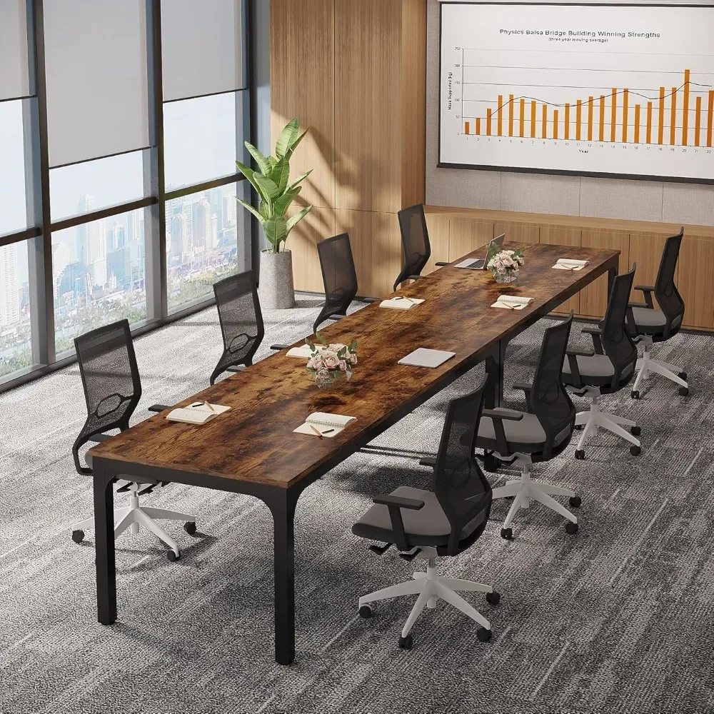 13 FT Conference Room Table,Large Office Conference Tables, Modern Seminar Meeting Table Desk for,Meeting Room (2, Rustic Brown)
