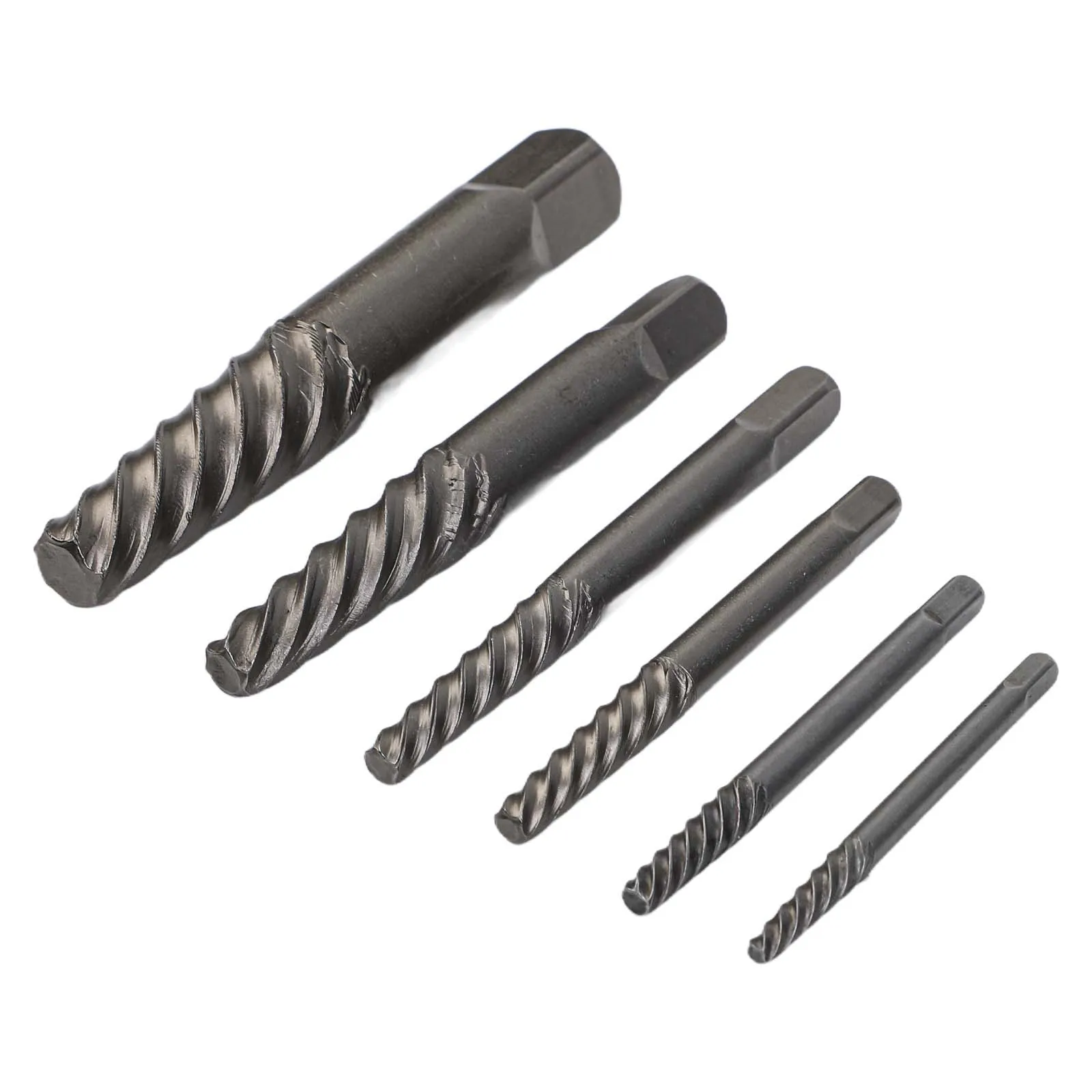 CrMo Spiral Screw Extractor Set 6 Pcs Carbon Steel for Removing Damaged Screws Bolts with Sizes 18 to 1 Diameter