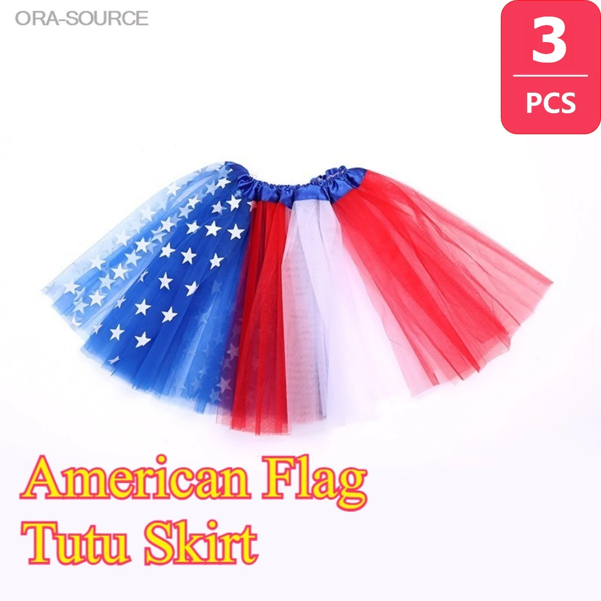 3Pcs American Flag Red White Blue Tutu Skirt Independence Day July Stars Stripes Tulle Half Skirt Women Adult Patriotic Party