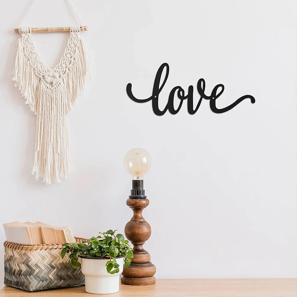 CIFBUY Iron Wall Art Metal LOVE Sign Hanging Decor Rustic Black Cut Out Ornament For Home Wall