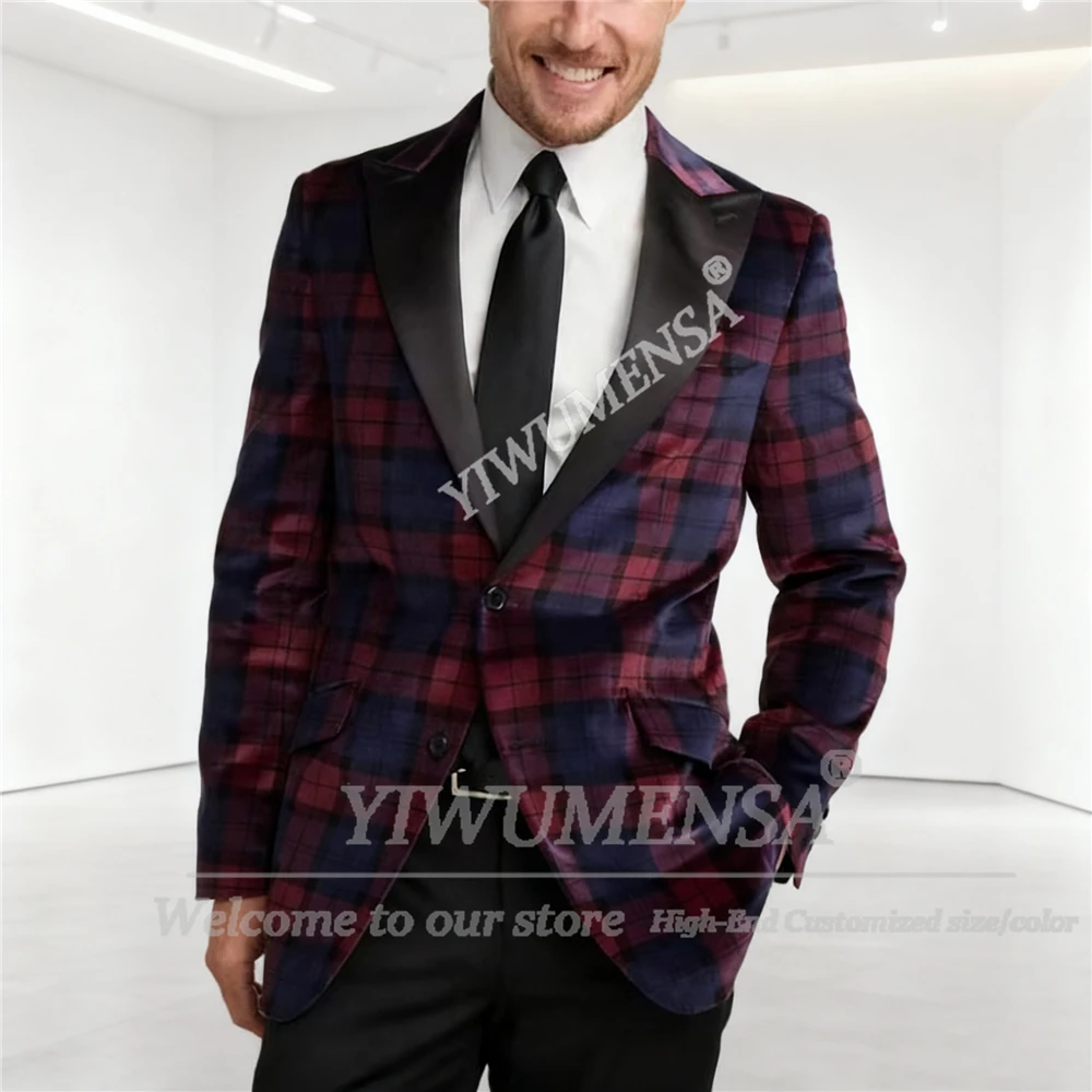 

British Style Plaid Checks Suits Men 2 Pieces Sets Single Breasted Jacket Pants Customized Groom Banquet Tuxedos Outfits 2026
