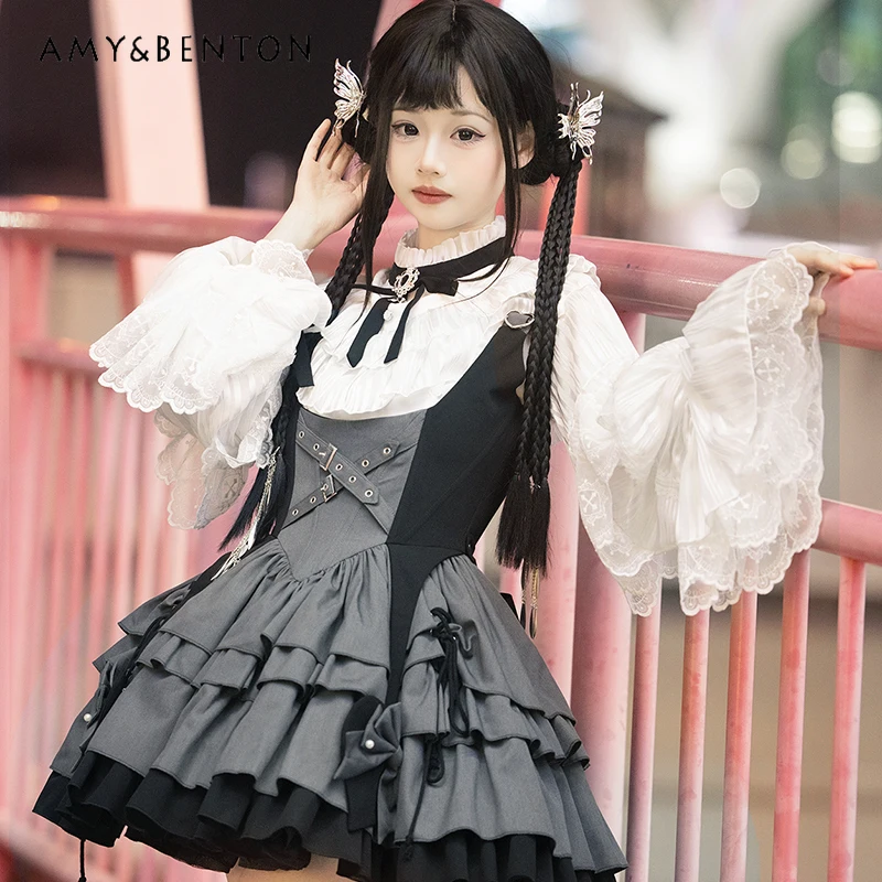 Preppy Stijl Zoete Cool Girl Band Rok Lolita Leuke Boog Patchwork Jarretel Jsk Multi-layer Rok Vrouwen Straat Punk Tutu rokken