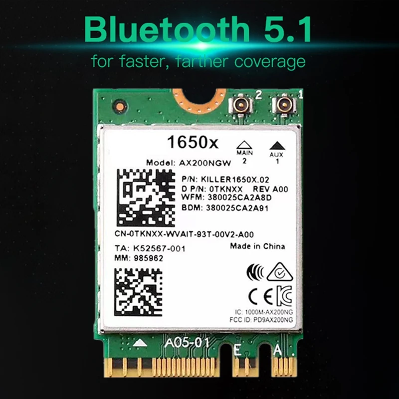 GO-For 1650X Wifi カード + アンテナ AX200 AX200NGW 3000Mbps 2.4G 5G Wifi 6 + BT 5.1 ギガビットワイヤレスネットワークカード Win11 用
