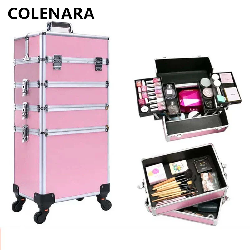 COLENARA New Luggage Women\'s Large-capacity Trolley Bags Fashion Beautician Makeup Case Removable with Wheels Rolling Suitcase