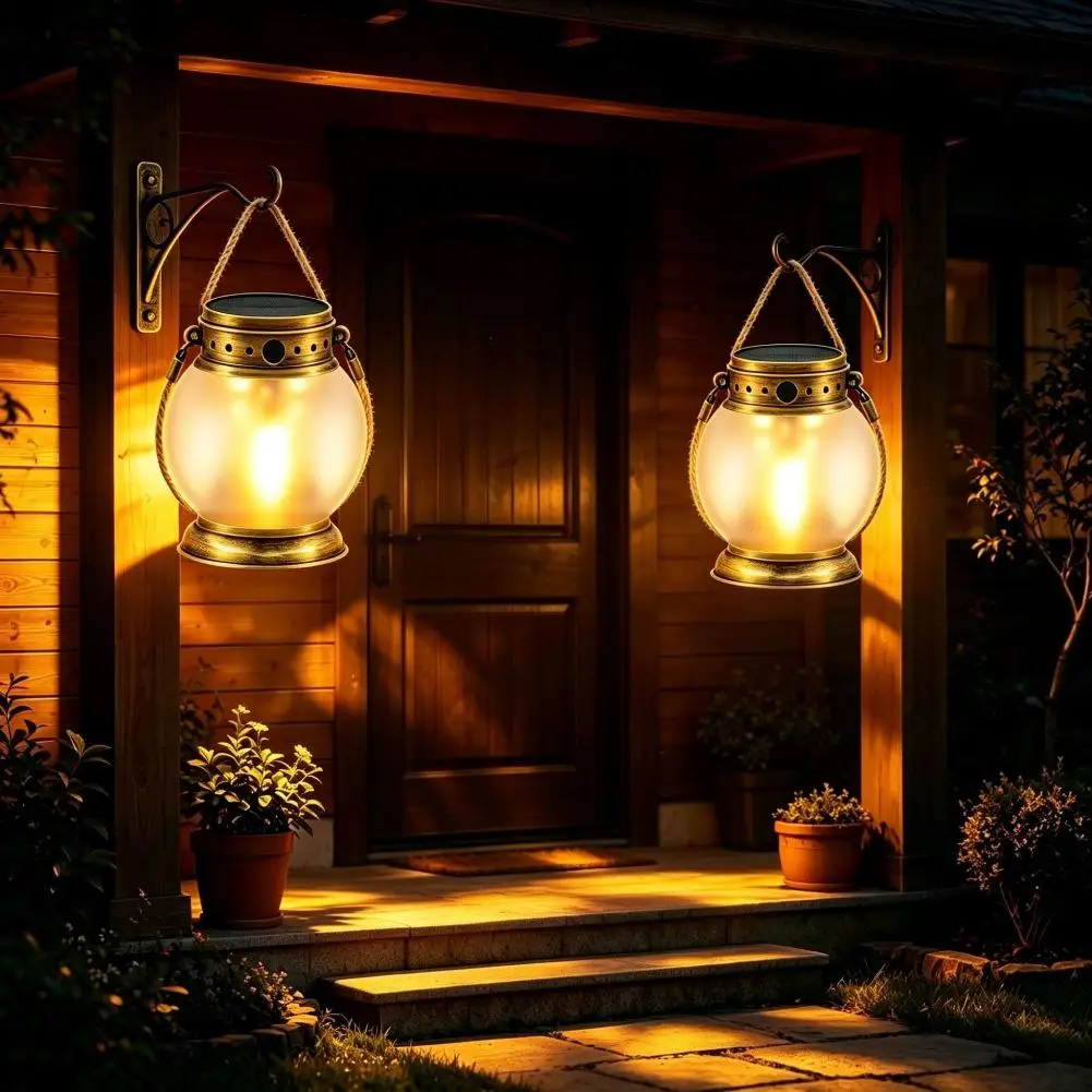 Solar Flame Lantern Waterproof Retro Hanging Garden Decoration Light Flickering Fire Atmosphere Lamp For Outdoor Yard Camping