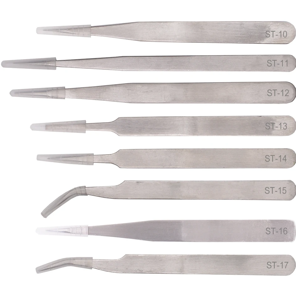 Stainless Steel Tweezers ST10 ST-11 ST12 ST13 ST14 ST-15 ST16 ST-17 for DIY Repair Tool 1000pcs/lot