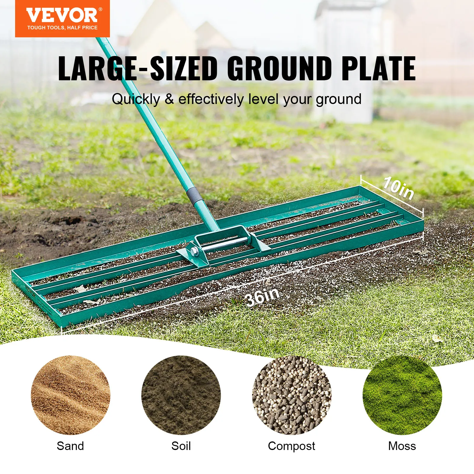 VEVOR Lawn Leveling Rake Heavy-duty Lawn Leveler with Extended Handle Yard Lawn Tool Leveling Rake Suit for Garden Golf Lawn Far