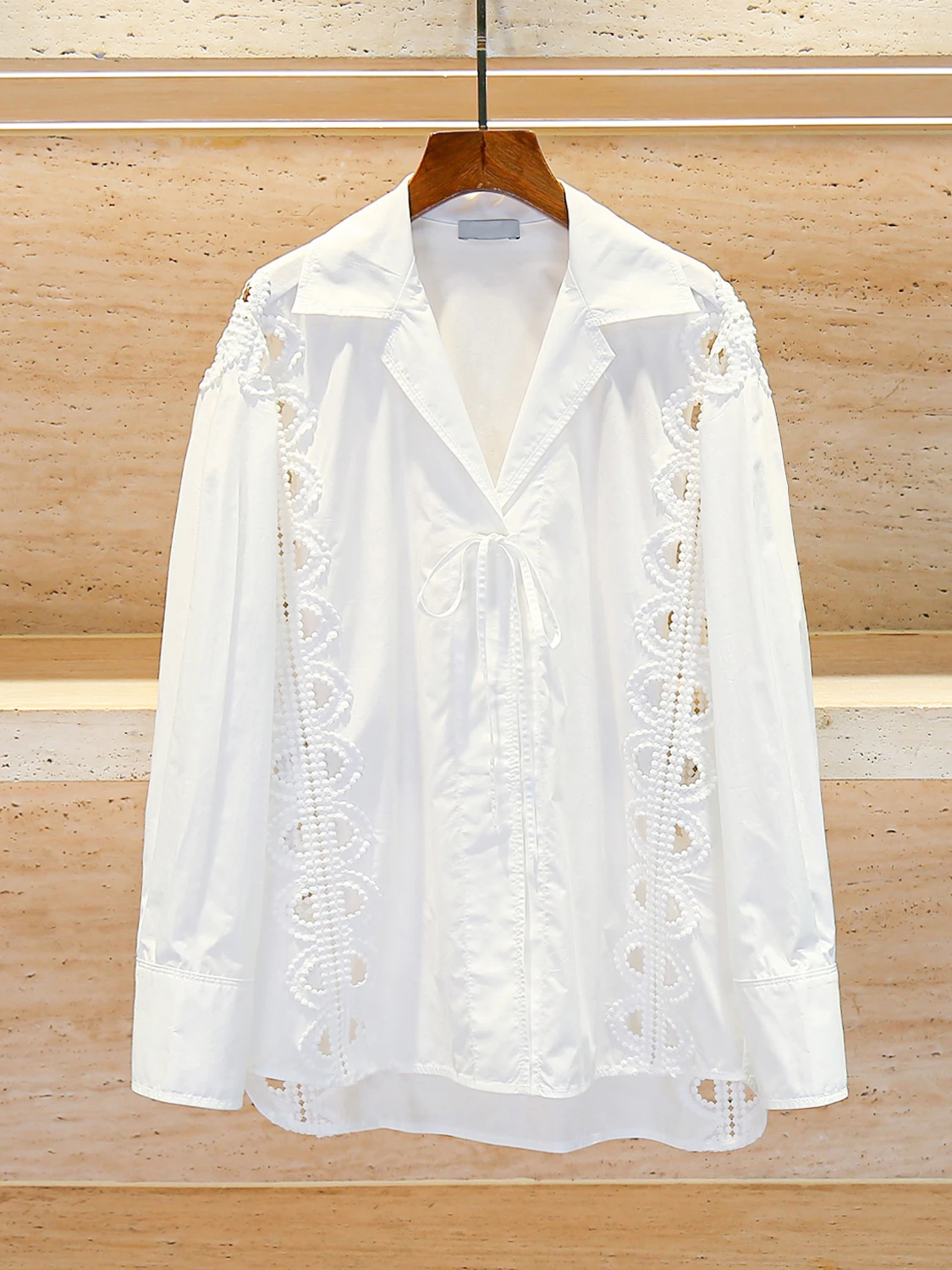 

S Home Nan You High End Women's Summer Loose Casual Versatile Hollow out irt Top Women's Faion Commute Sle Long Sve