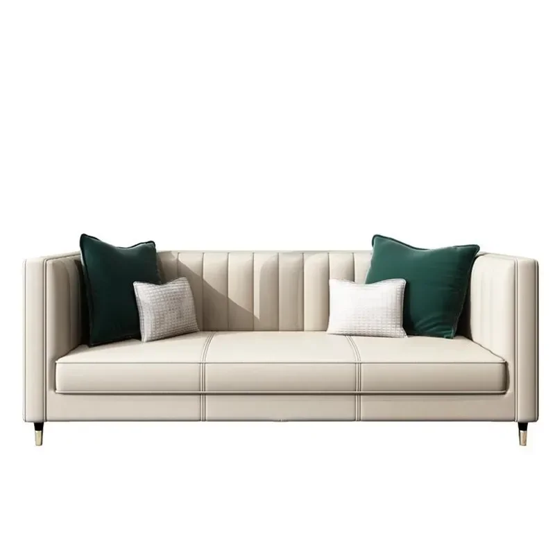 American light gray leather sofa, postmodern small apartment, three-person sofa combination, Hong Kong-style leather sofa