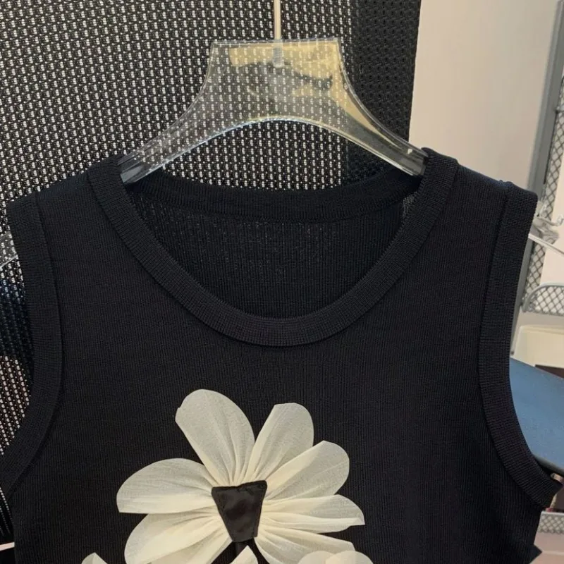 OCEANLOVE 2024 Spring Summer T Shirt for Women Flowers Korean Fashion Ropa De Mujer 3D Flowers Vintage Slim Tank Tops