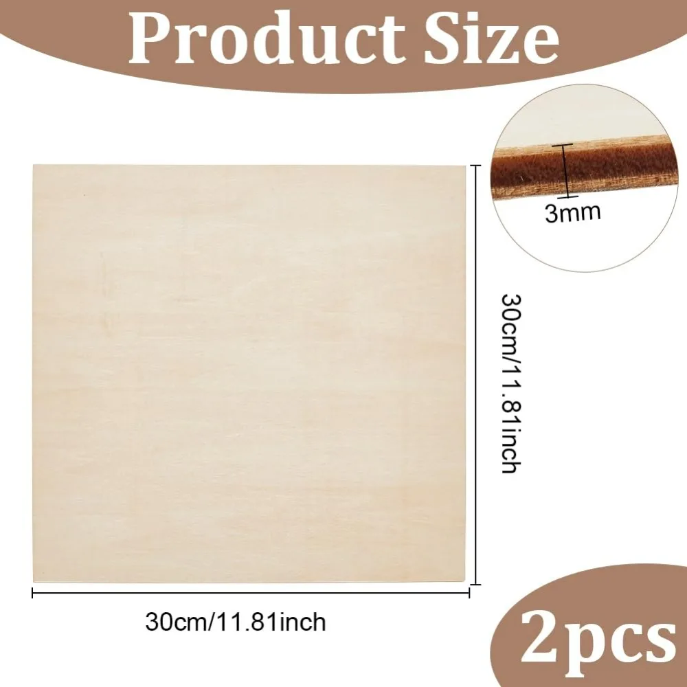 2PCS Wood Veneer Sheets Laser Cut 12x12 Inches Self Adhesive Rectangle Wood Panels for DIY Painting Laser Projects making kit