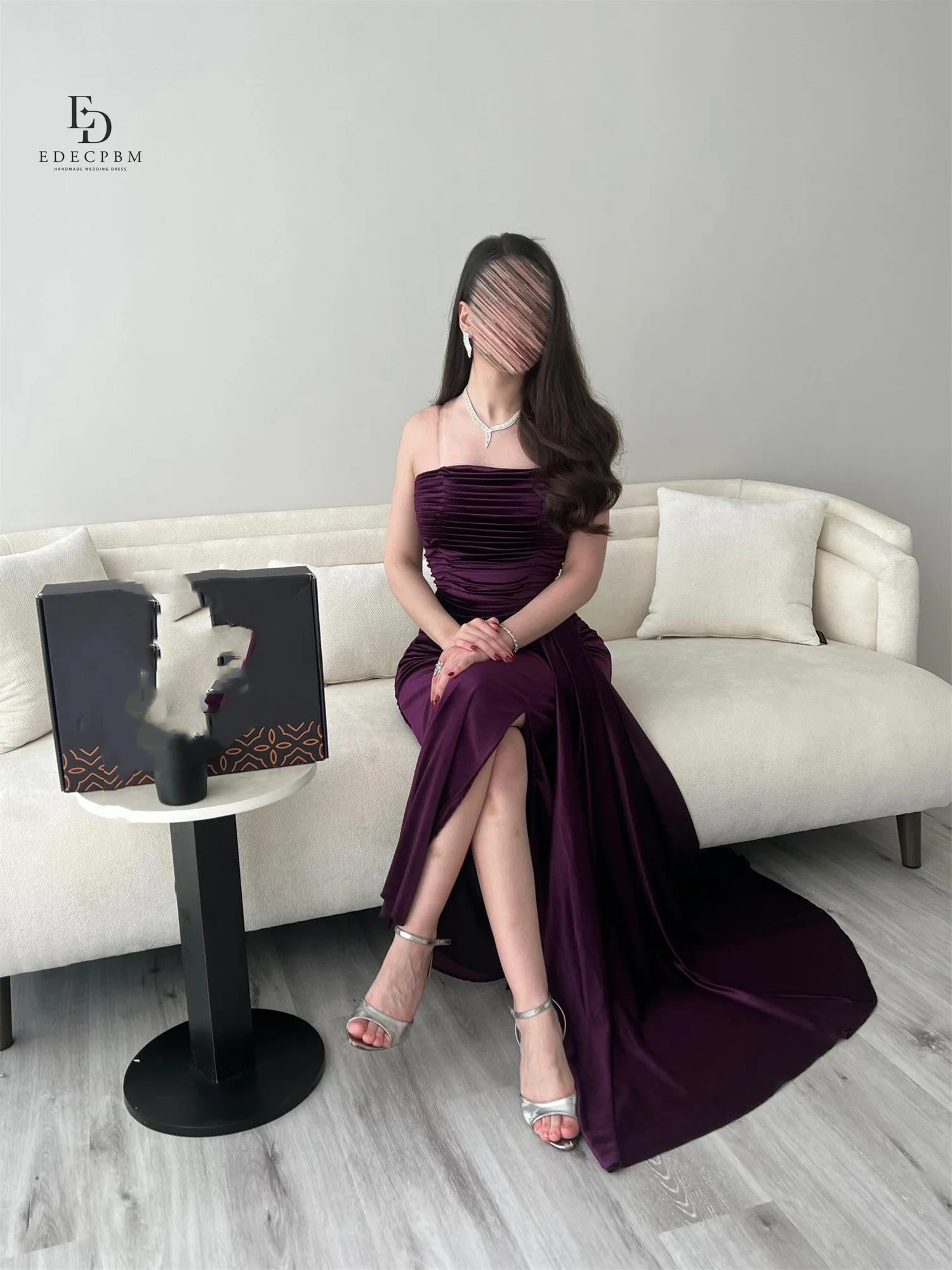 EDECPBM فساتين الحفلات الأنيقة 2025 فساتين سهرة نسائية فاخرة أرجوانية للمناسبات الخاصة فستان حفلة موسيقية من الساتان